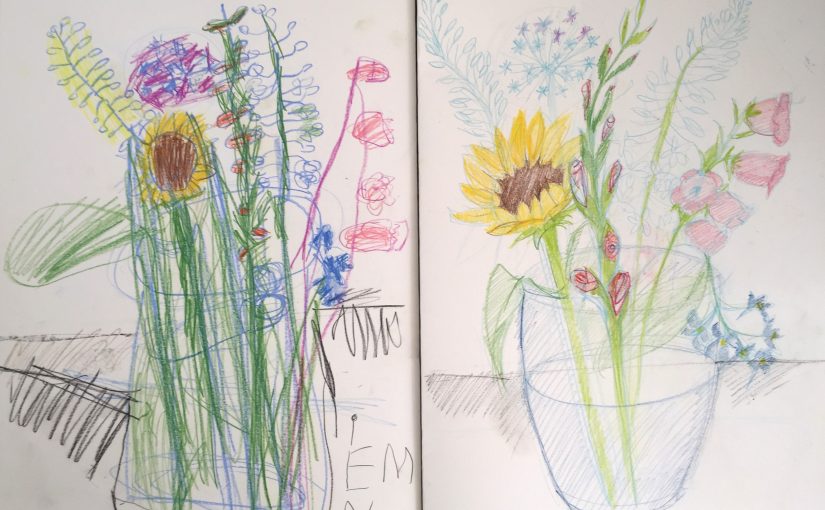 Drawing flowers with a 4-year-old